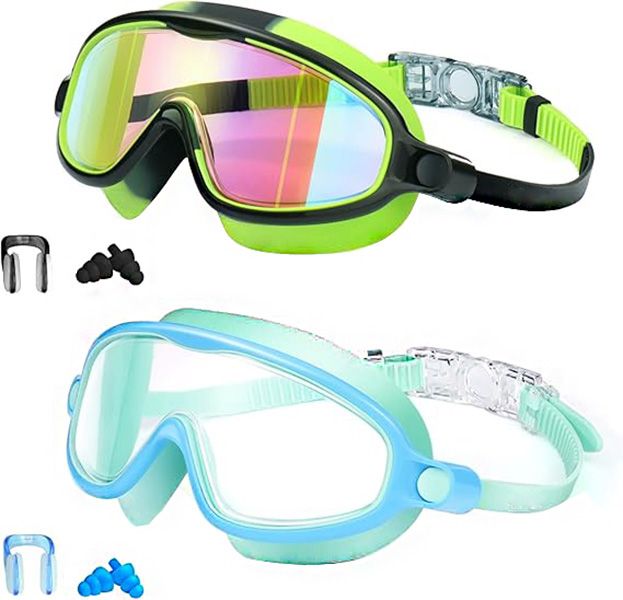 2 Piece Swim Goggles Anti-Fog Anti-UV Wide View Swimming Goggles for Kids 3-14