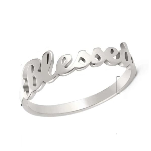 Adorable Stainless Steel Ring with Words Blessed Cut Out