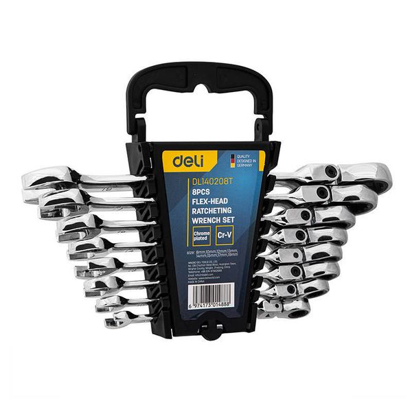 Deli 8 Piece Ratchet Dual Use Wrench Set With Adjustable End