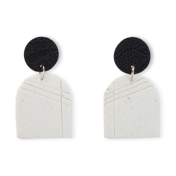 Ginger Handmade - Hanging Earrings - Polymer Clay - Black, White &amp; Granite