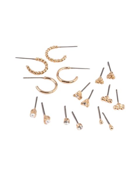 Gold Pearl Stud &amp; Huggie Hoop Earring 8-Pack