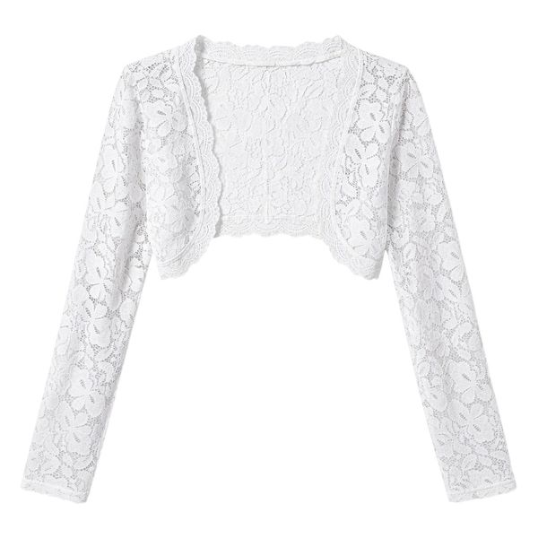 Elegant and Versatile Wear Short Lace Cardigan With Long Sleeves - White