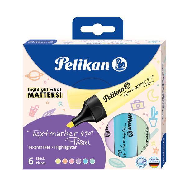 Pelikan Highlighter 490 Pastel assorted in 6 colours
