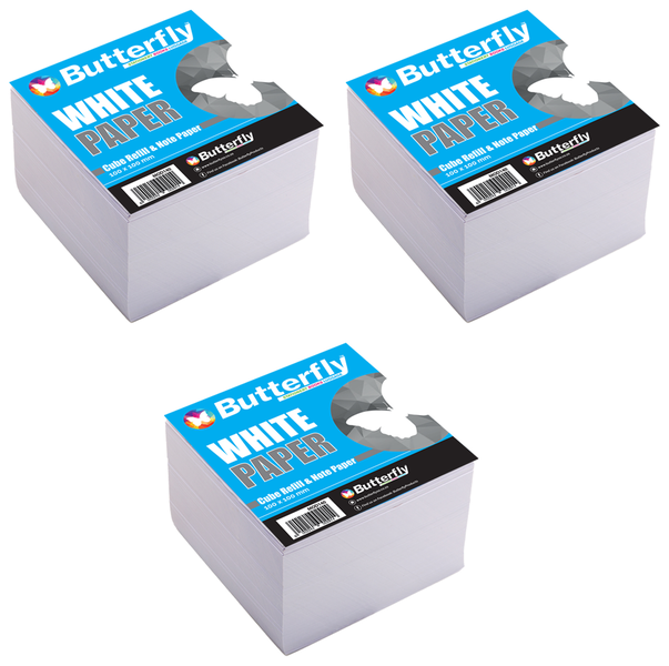 Butterfly Memo Cube Paper Refill - White Paper X3