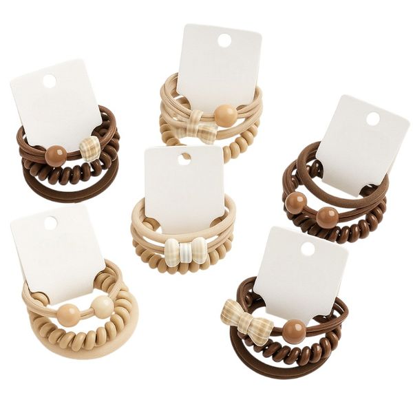 6-Pack Plaid Charm Hair Tie Set - Brown &amp; Beige