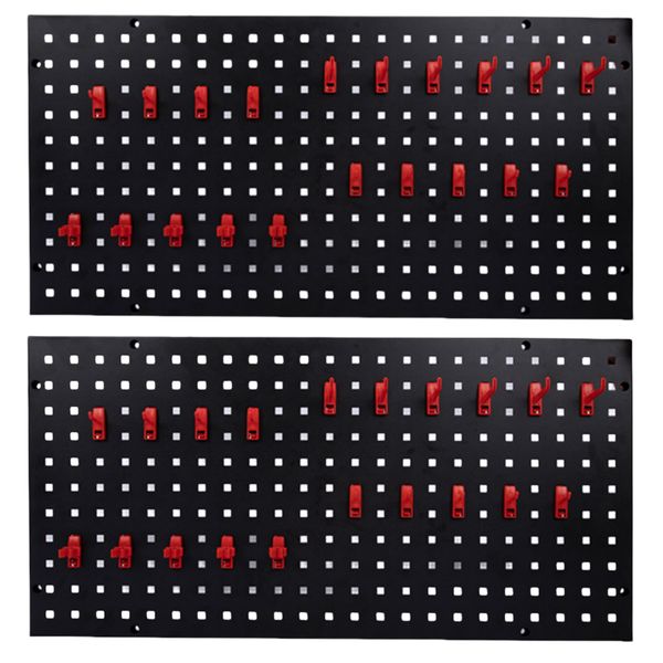 Wall Mounted Garage Steel Pegboard Panels Tool Organiser With 40 Hooks Set