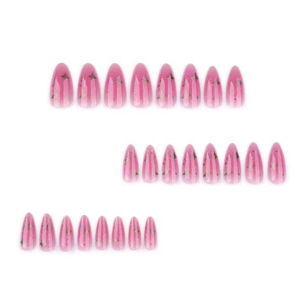 Rose Red Press on Nails Short Almond Nail Tips Summer Fake Nails