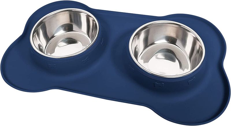 Cool Pets Blue Stainless Steel Bowl Feeder Set With Silicone Mat