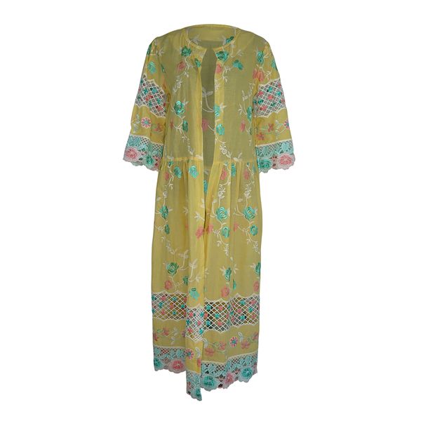 Embroidered Overlay Coat with Embroidery Sleeves