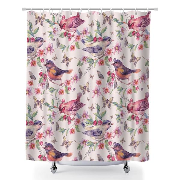 Birds and Flowers Shower Curtain, 180x180cm Bathroom Decor Accessories