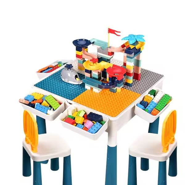 Kids-Up 350 Piece Multi-Functional Game Building Block Kids Table +2 Chairs