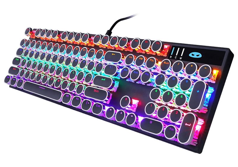 Wired Vintage Typewriter Design Keyboard With RGB Backlighting - Black