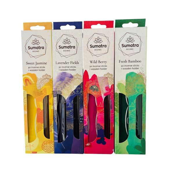 30 Incense Sticks with Wooden Holder(Pack of 4) Assorted