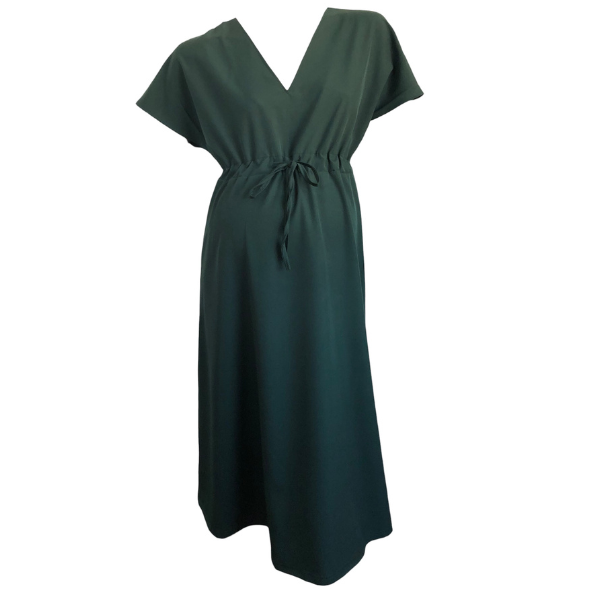 Bottle Green Super Soft Summer Maternity - V-Neck Dress - Knee Length