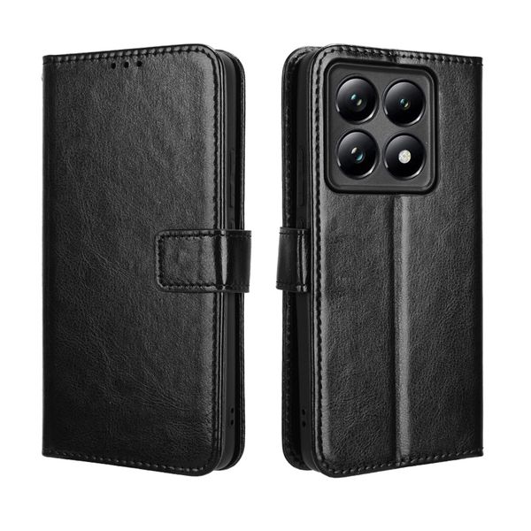 Leather Flip Cover Compatible With Xiaomi 14T Crazy Horse Pattern Wallet Drawstring Flip Leather Cover