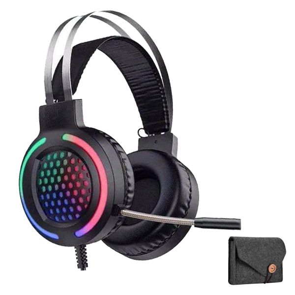 LED Ambient Light Gaming Headphones-Black And pouch