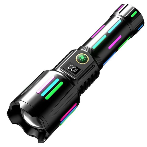 Super Bright USB-C LED Flashlight with Luminous Strips and Zoom