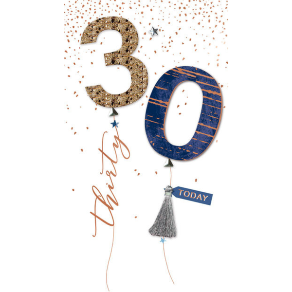 Greeting Card - 30th - Navy &amp; Rose Gold