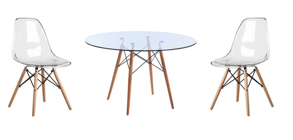 3 Piece Glass Table and Clear Wooden Leg Chairs Shop Today. Get it