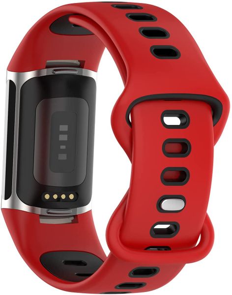 Silicone Sport Strap For Fitbit charge 5 &amp; 6-Red &amp; Black