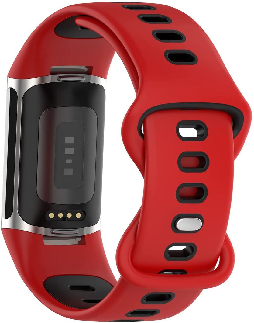 Silicone Sport Strap For Fitbit charge 5 & 6-Red & Black | Shop Today ...