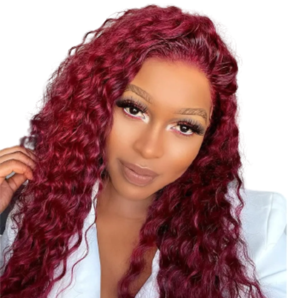 Full Frontal Curly Maroon Brazilian Hair Wig.