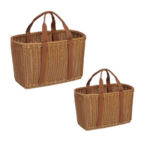 Kitchen 2Pcs Handmade Portable Small &amp; Large Rattan Woven Picnic Basket