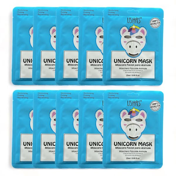 Set of 10 - Unicorn Moisturizing Firming Rejuvenating Face Mask Sheets 25ml