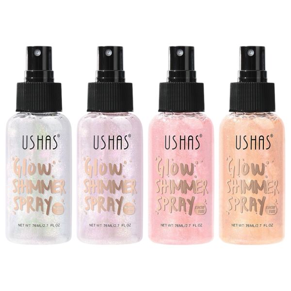 Set of 4-Ushas Glow Shimmer Highlight Face &amp; Body Spray pink purple edition