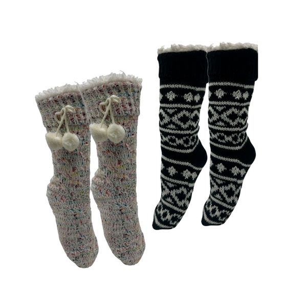 2 Pair Anti Slip Thermal Slipper Socks Super Warm Fleece - TS001
