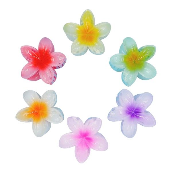 6-Piece Mini Plumeria Flower Hair Clips - Multicolor