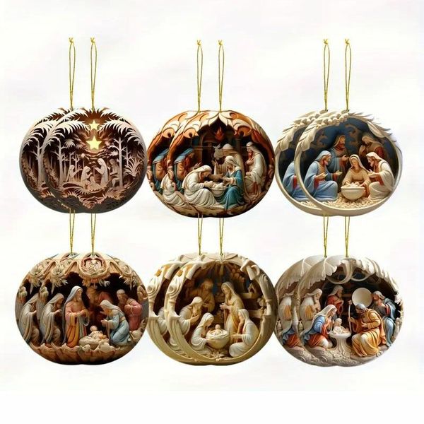 12 pieces/1 set of Mary Nativity manger wooden decoration, wooden pendant