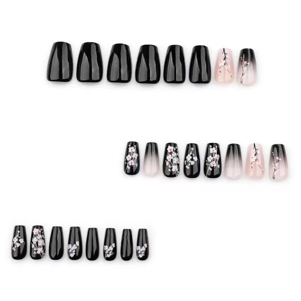 Plum Blossom Gradient Black Medium Sized False Nail Stickers