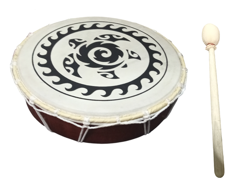 Shaman Hand Held Patterned Goatskin Drum With Beater Stick - 30cm Round