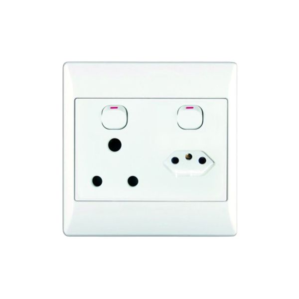 ACDC - 1 x 16A + 1 Euro Switched Socket Outlet 4 x 4 with White Cover Plate