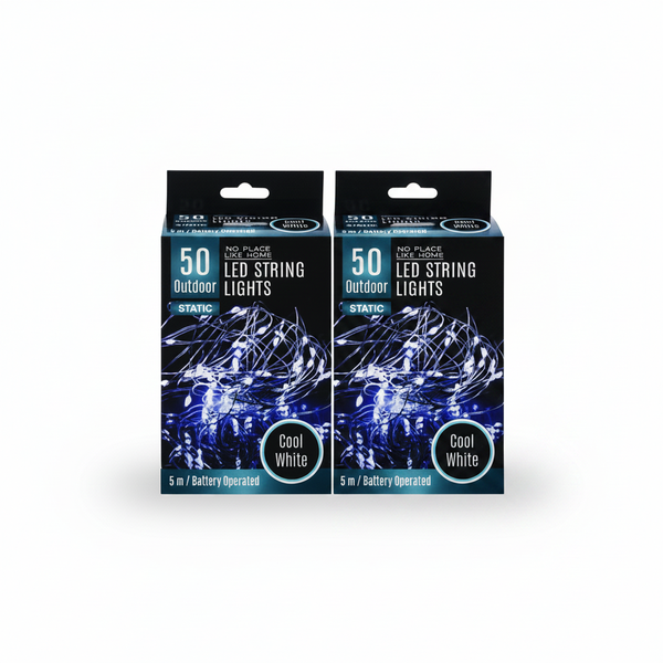No Place Like Home 5m Outdoor LED String Lights - 50 Cool White - 2 Pack