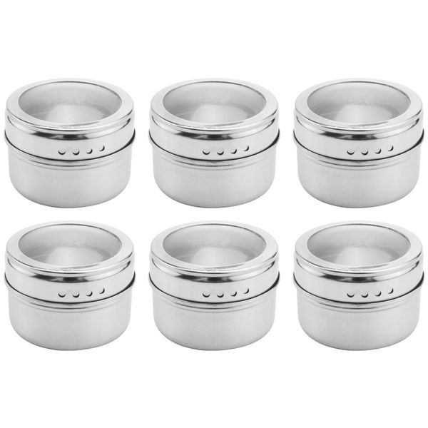6Pcs / Set Clear Lid Magnetic Spice Jar Kitchen Condiment Holder