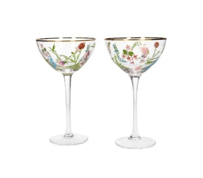 Elegant Colorful Floral Design Martini Coupe Glasses Set Of Two
