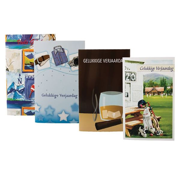 Bulk Pack x 4 Birthday Card &amp; Envelope - Male Afrikaans