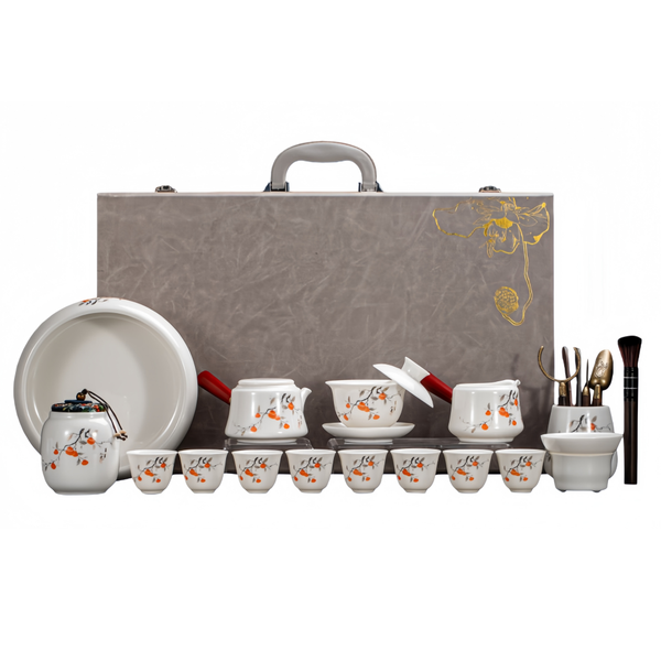Chinese Gongfu Tea Set with Side Handle Teapot, Gaiwan &amp; Tea Cups