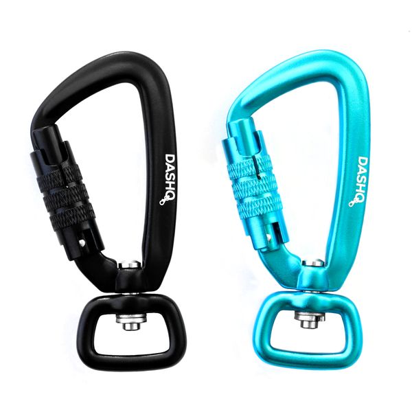 DashQ - Set of 2 Auto Locking 4kN Carabiner Clips with Swivel Ring