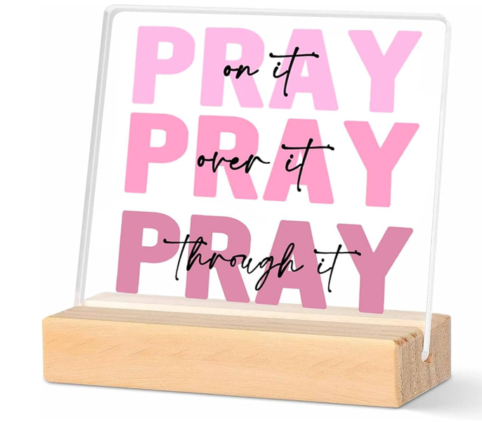 Pink Desk Decor Accessories For Women - Pray On It Pray Over