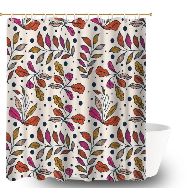 Waterproof Fabric Bath Curtain, Stylish Foliage Print Fabric Shower Curtain