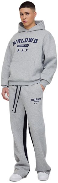 boohooMAN - Mens Boxy Worldwide Star Varsity Hooded Gusset Tracksuit - Grey