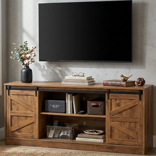 TV Stand Console Table Sliding Door Storage Cabinets Sheves Bookcase