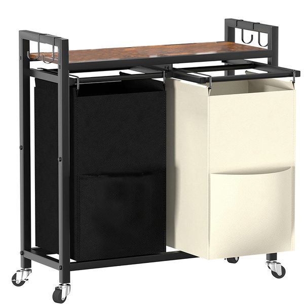 Double Laundry Hamper, Multifunctional Basket Organizer with Removable Bags