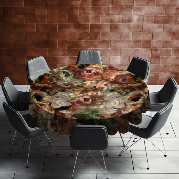 Dark Brown Mix Of Flowers Round Tablecloth by Mark van Vuuren