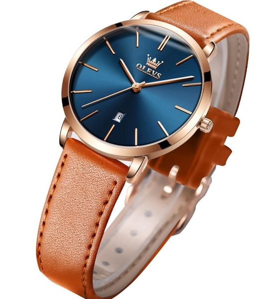 OLEVS Women's Ultra Thin Leather Watch - Brown