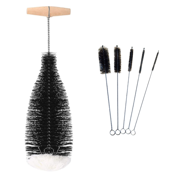 Glass Bottle Cleaning Brush Set - 1 Large + 5 Small Brushes