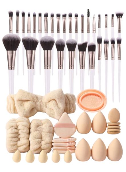 54 Piece Makeup Brush Set With Beauty Sponges &amp; Plush Headband - Multicolor